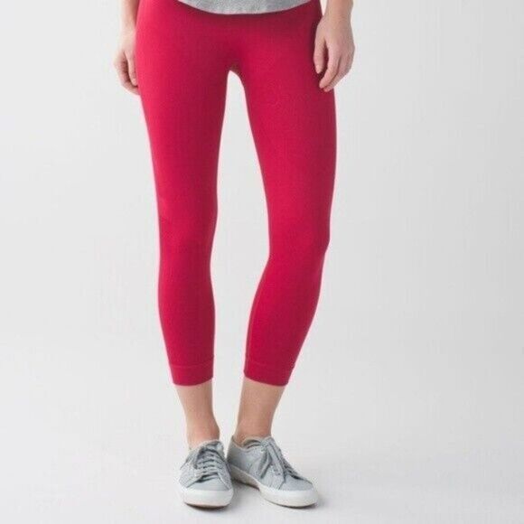 Lululemon Zone In Crop Size 6 Red‎ Seamless High Rise Yoga Leggings - Picture 1 of 16